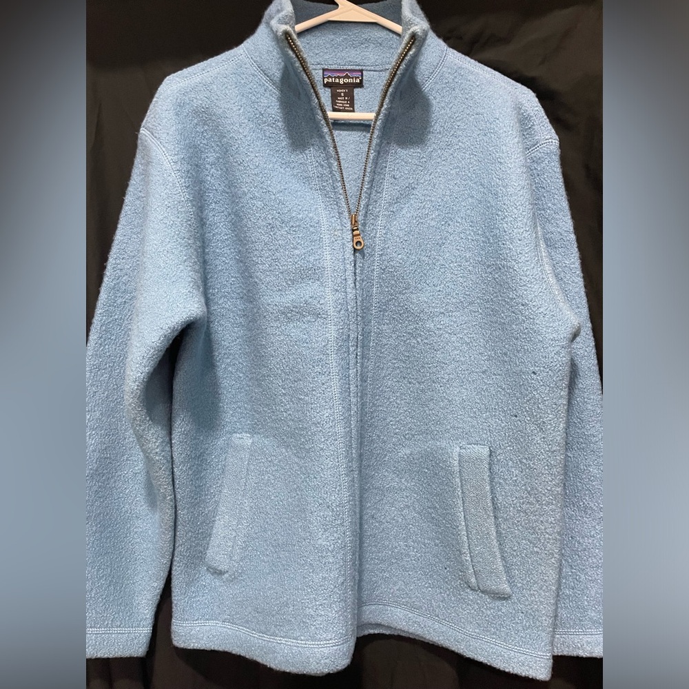 Patagonia Outdoor Jacket/Coat Size Small 100% Wool Full Zip Up Blue